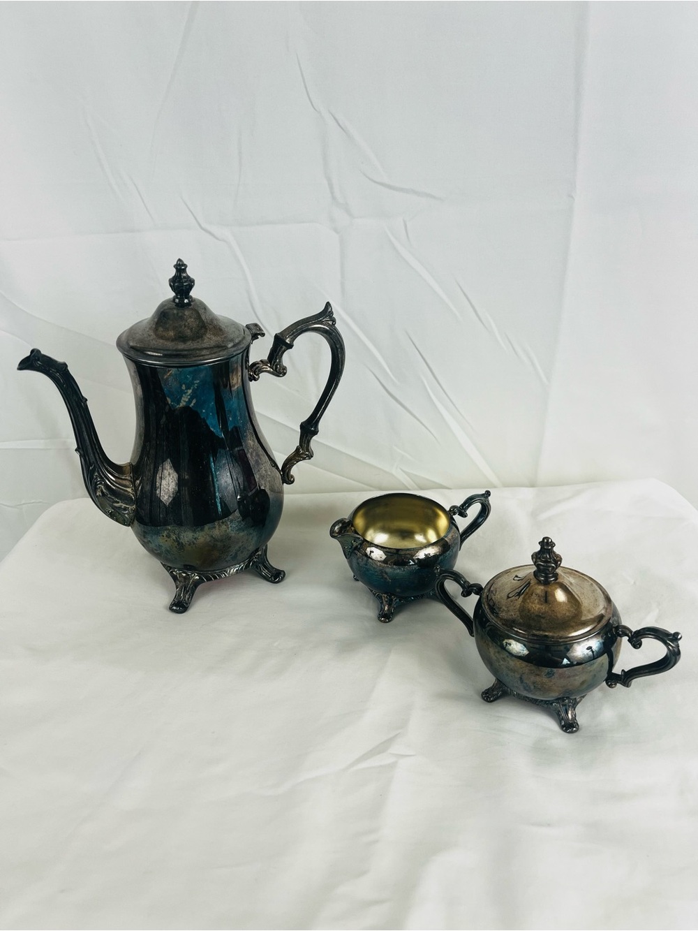 ornate 4 piece silver plated tea coffee set details International Silver Company